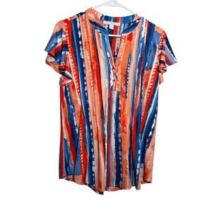 Juniper + Lime Blouse Women's Medium Watercolor Cage Short Sleeve Career Top